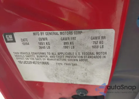 2005 Chevrolet Cavalier from USA, damaged, VIN 1G1JC52F457210666